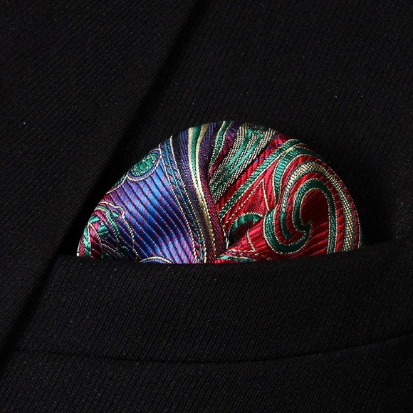 Mens Pocket Square Handkerchief Paisley Red - Picture 2 of 5